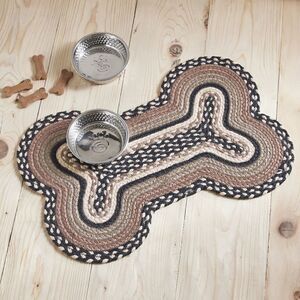NEW! Farmhouse BONE Shaped Jute Braided Rug for Pet Bowls Feeding Cat Dog Food